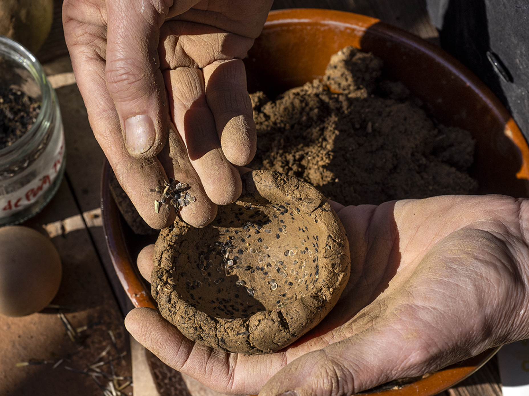 Experiència Hikaru Dorodango amb flor; Crea una bola d’argila amb llavors. Boladefang